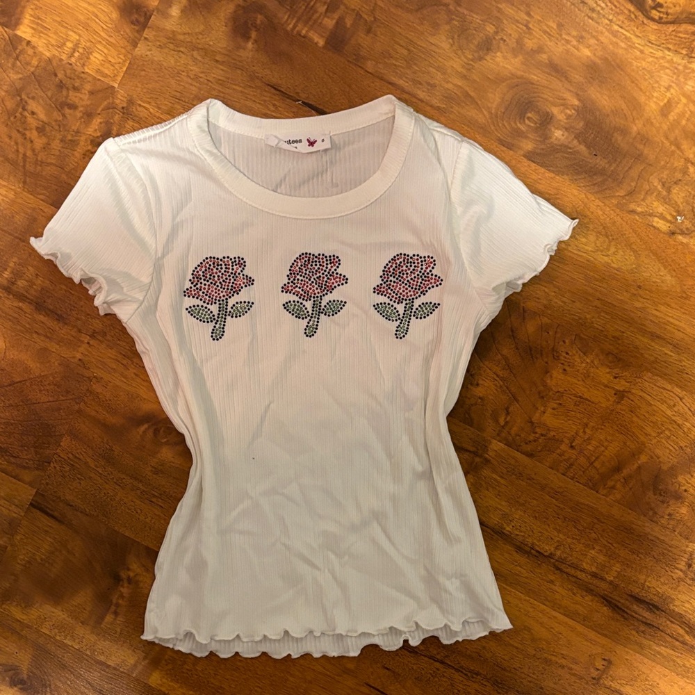 Beautees White Tee with Floral Design